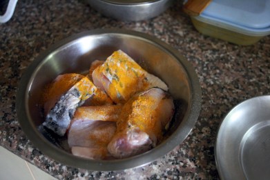 raw fish in turmeric